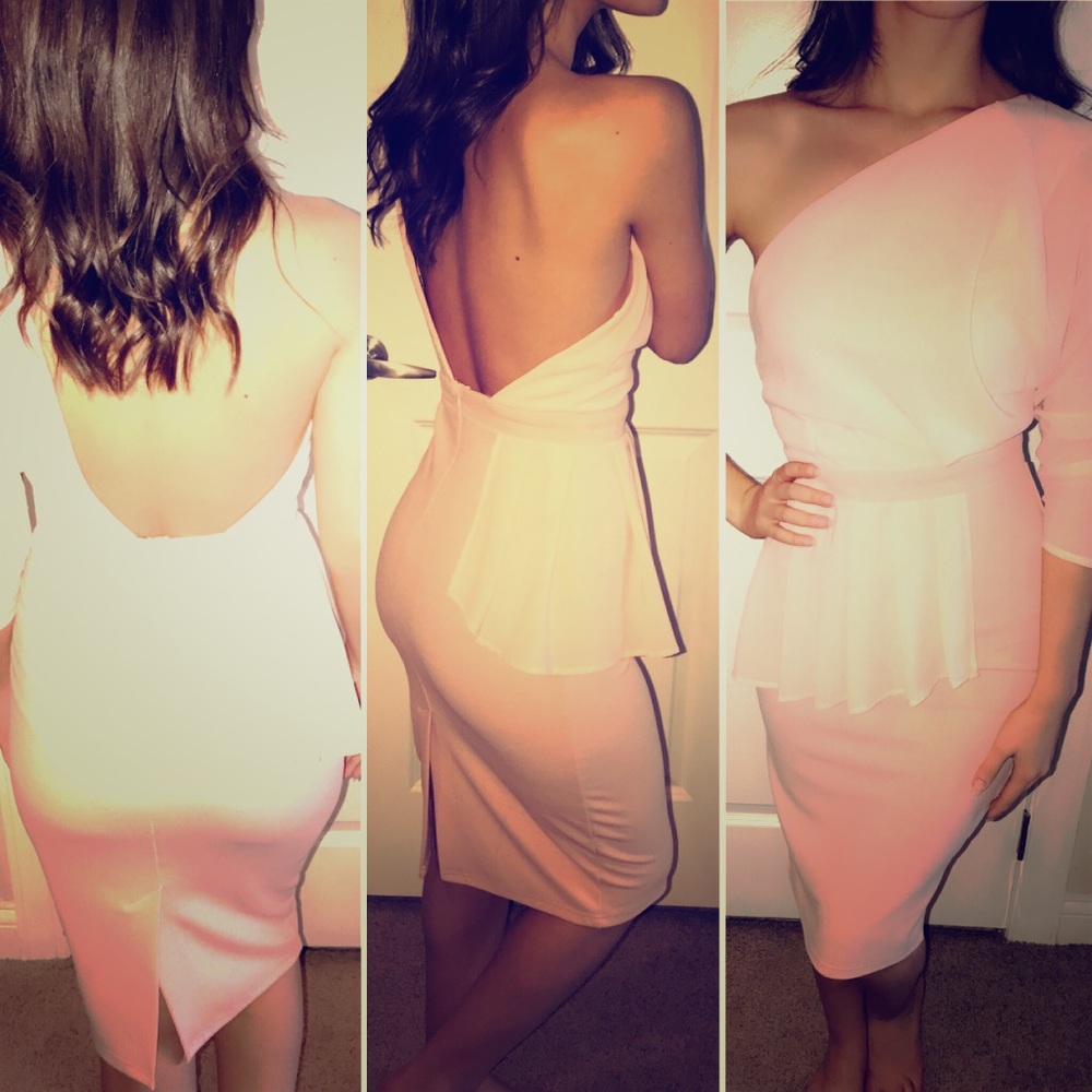 One shoulder pink dress